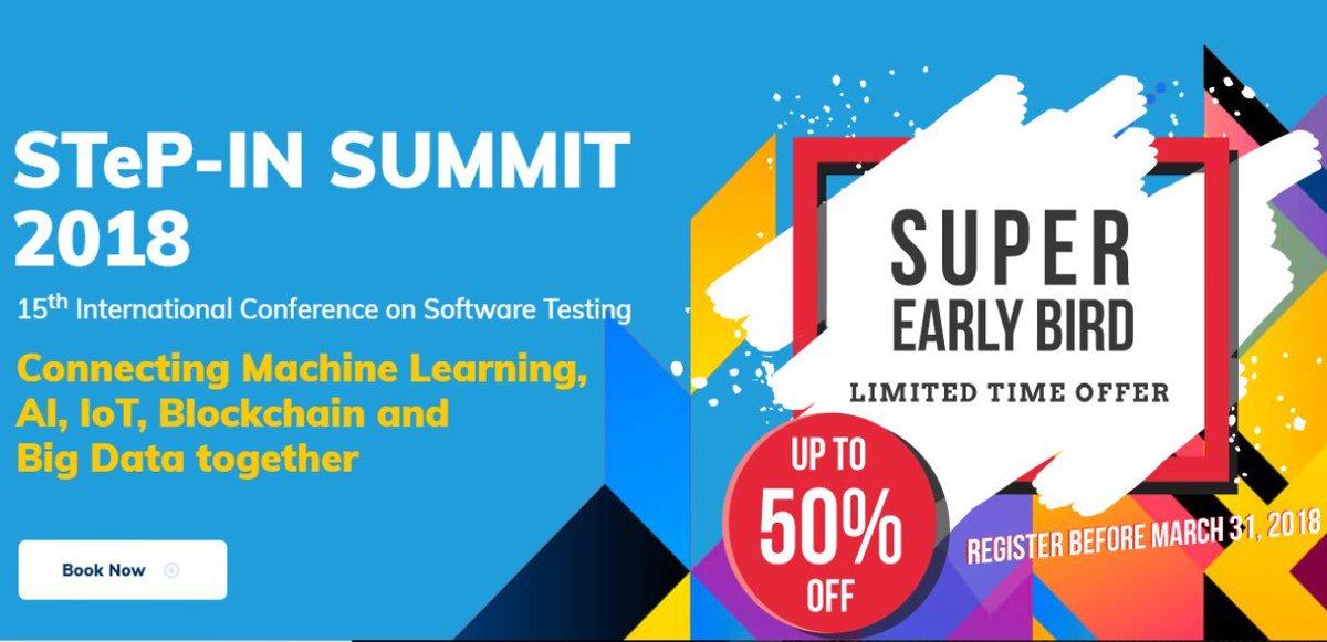 stepin_forum's tweet photo. 9 #days left for the Super early bird #discount to get over for STeP-IN #Summit 2018 ! The #theme is ' Connecting #Machine Learning, AI, IoT, #BlockChain & #BigData Together' . #Offer ends on 31st #March , #Regiter - https://t.co/mgINFjhwvI ! #superearlybird #conference !! https://t.co/MEnDBSvigb