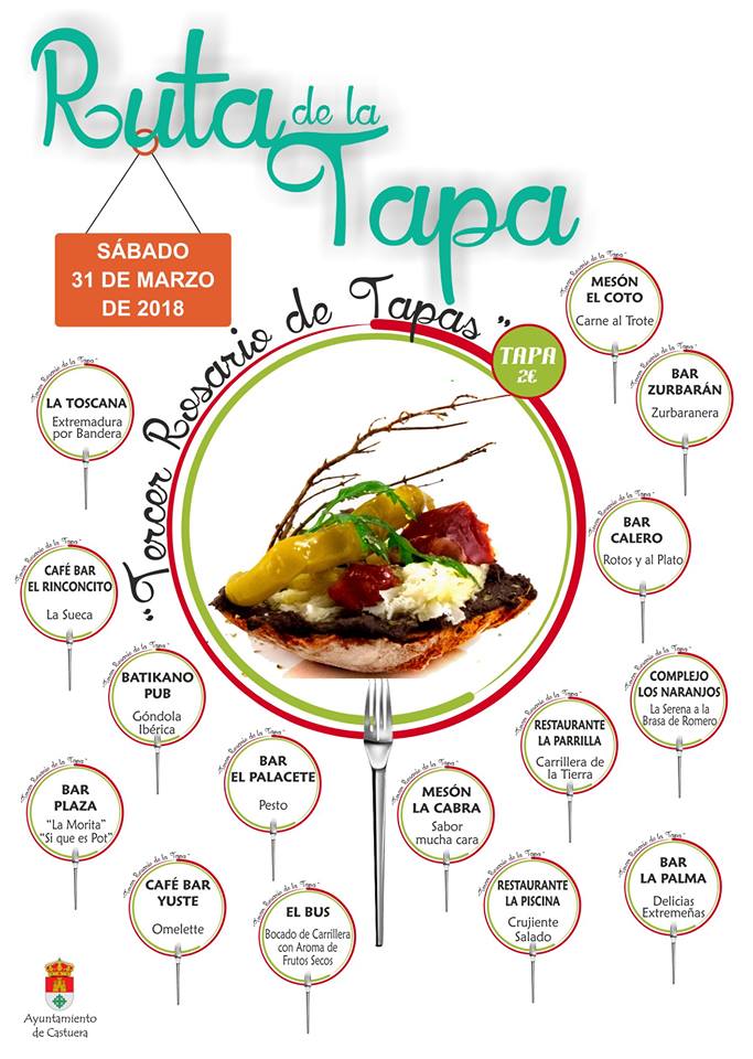 RUTA DE LA TAPA 2018

Sábado, 31 marzo 2018.

Ya están preparados los fogones castueranos , para mostrar todo su buen hacer y creatividad culinaria.