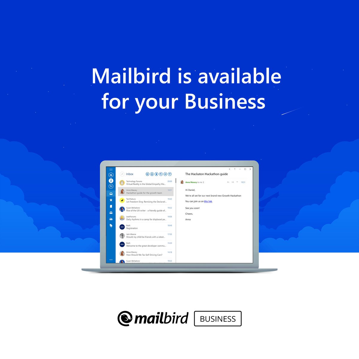 baumchristel's tweet photo. Do you have any questions about Mailbird Business or Mailbird Business Essentials? Check out our post in the link below or shoot us an email to support(at)getmailbird(dot)com. https://t.co/kLEHmRWQJs https://t.co/1ripG28q5K