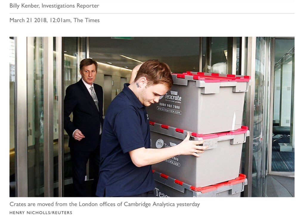 EuroSmurf's tweet image. As the Information Commissioner can't get a warrant for Cambridge Analytica perhaps this photo shows them kindly boxing up and taking the evidence to Parliament! #PigsDoFly
