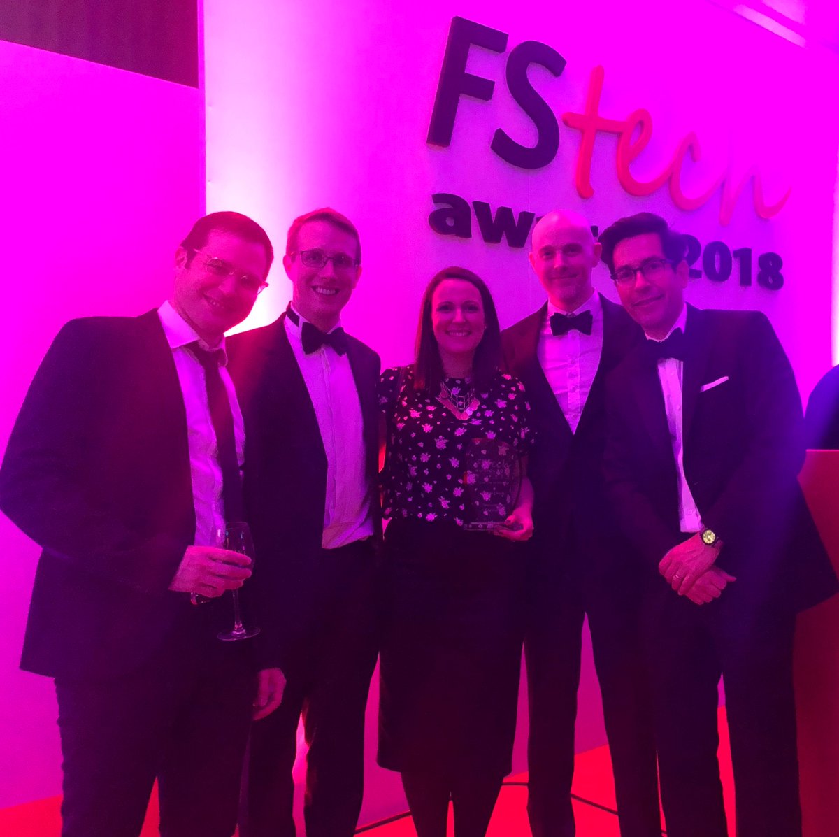 StarlingBank's tweet photo. Who else had a great night last night? Smiles all around as Starling was awarded Best Use of Mobile @FStechAwards last evening. It is a lovely addition to our recent wins of Best British Bank and Current Account @britbankawards a few weeks back. Thanks for all the 💜#fintech https://t.co/uNevNVjhrU