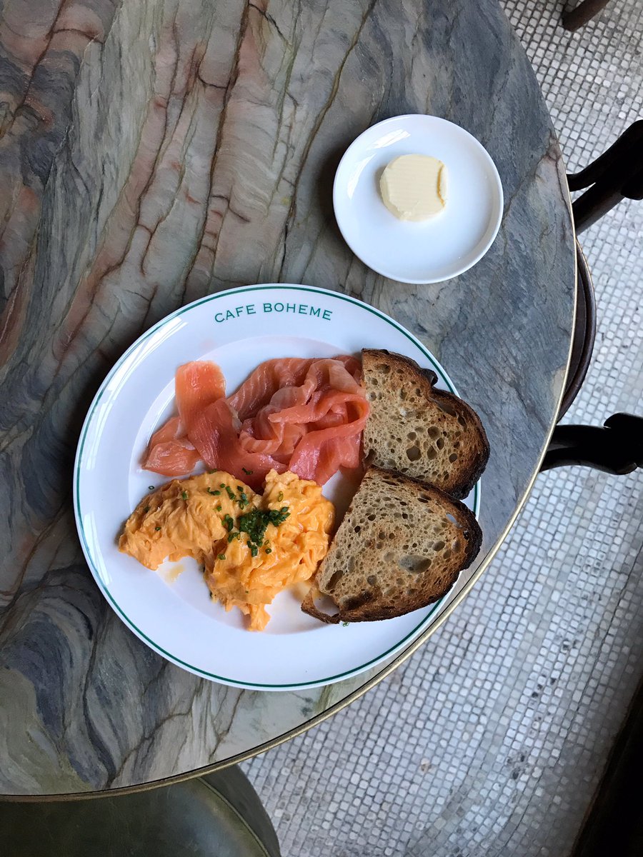 Soho faves... #CafeBoheme
.
#soho #london #breakfastlondon #onthetable #foodie #eggs #scrambledeggs #salmon #tgif #friday #weekend #flatlay