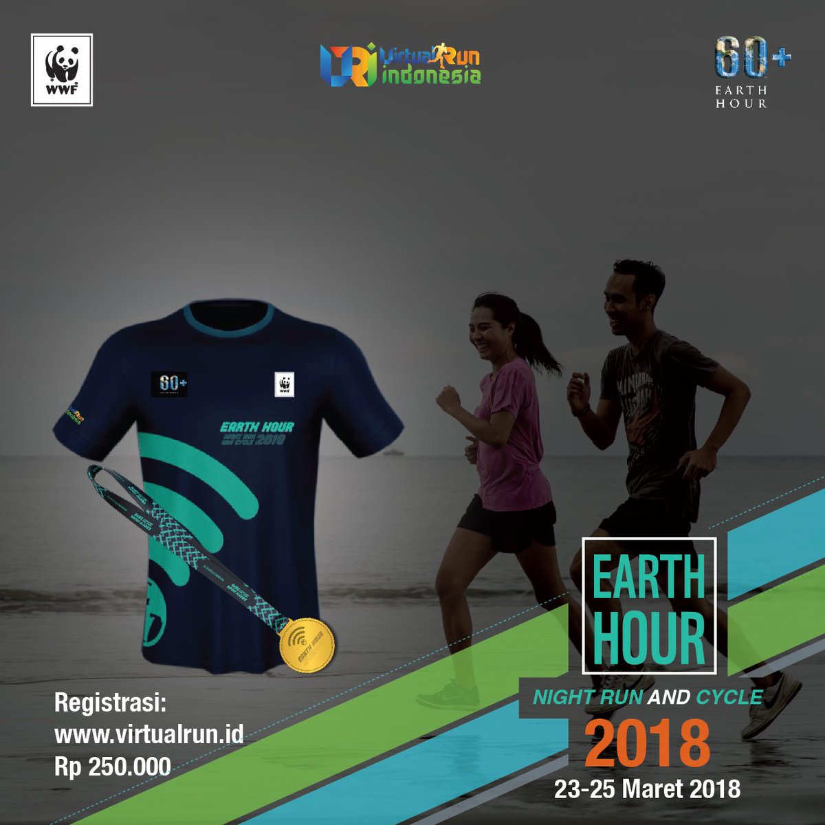 Yuk belari &amp; bersepeda untuk tunjukkan kepedulianmu terhadap kelestarian lingkungan di #EarthHour2018. Registrasi &amp; informasi selengkapnya, klik virtualrun.id/join/eh-2018/ #Connect2Earth #IniAksiku