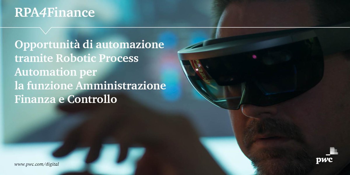 PwC_Italia's tweet image. Robotic Process Automation, Artificial Intelligence e Machine Learning: quali le opportunità derivanti dall’applicazione di queste tecnologie? Online “RPA4Finance&quot;.  #RPA #Automation #IntelligentProcess #IntelligentAutomation #Digital #RPArisk #RPAfinance pwc.to/2ueHMmM