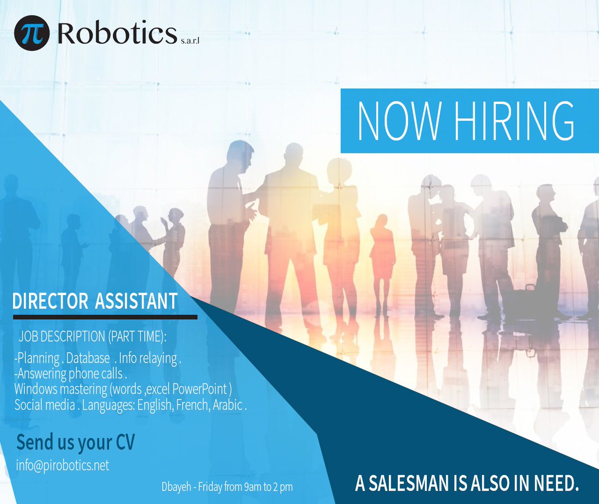 Pi_Robotics's tweet image. Hiring 🙋♀️🙋♂️🗃️
pirobotics.net
#PiRobotics #3dPrinters #Lebanon #art #3dprinting #Hiring #SalesMan #Assistant #PartTime