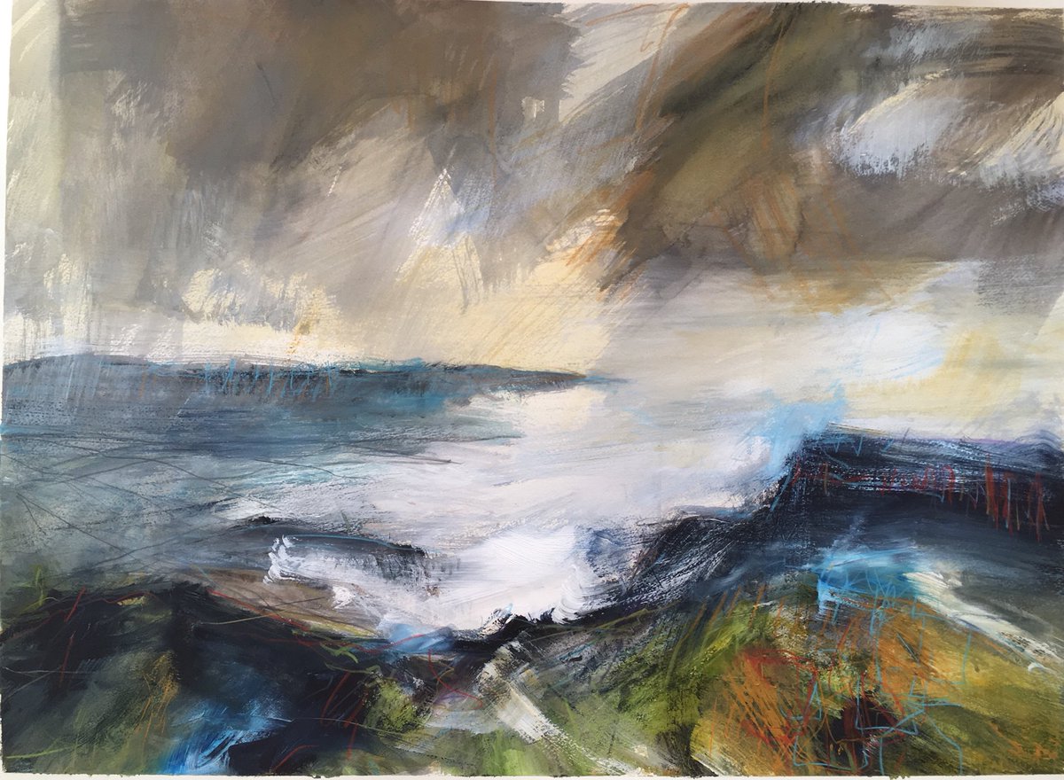 marks_lucy's tweet photo. Loving these sweeping winter skies and sea light. This one is a biggie for me 30โ x 22โ on #StCMills #stcuthbertsmill #waterbasedmedia https://t.co/tSSMNcmyLF