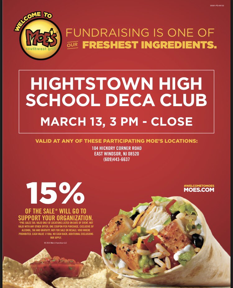 hhsramsdeca's tweet photo. HHS DECA members &amp; HHS students: DECA is having a Moe’s Night on March 13th! Come out and present this flyer to give 15% of your purchase to HHS DECA! https://t.co/GkiCJLc1Fo
