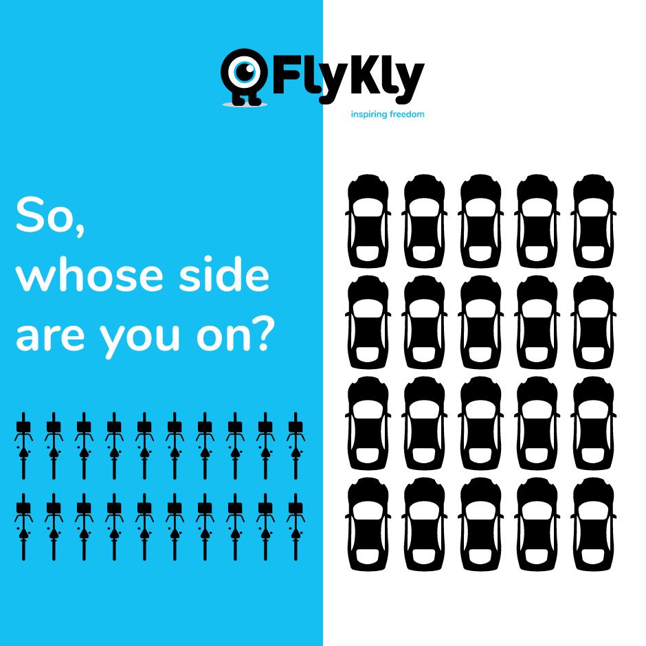flykly's tweet photo. Bike vs Car: whose side are you on? #flykly #sustainable #mobility #ride #notdrive 🚲 https://t.co/1PDjfgq6x0