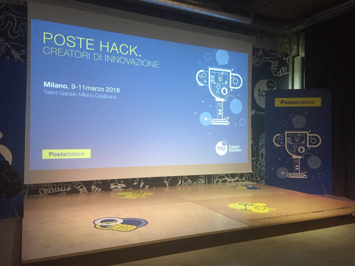 EmilianoVernini's tweet photo. Stage pronto per i pitch! In bocca al lupo ragazzi! @PosteNews @FranziniElisa #PosteHack7 https://t.co/35zGBSf0VX