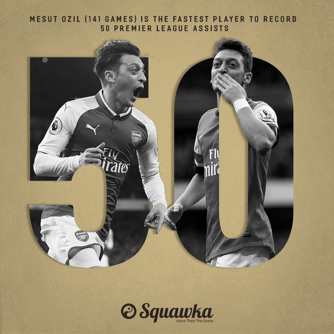 RECORD: Mesut Ozil (141 games) has now become the fastest player to record 50 assists in the Premier League, breaking Eric Cantona’s previous record (143 games).

Lightning quick. ⚡