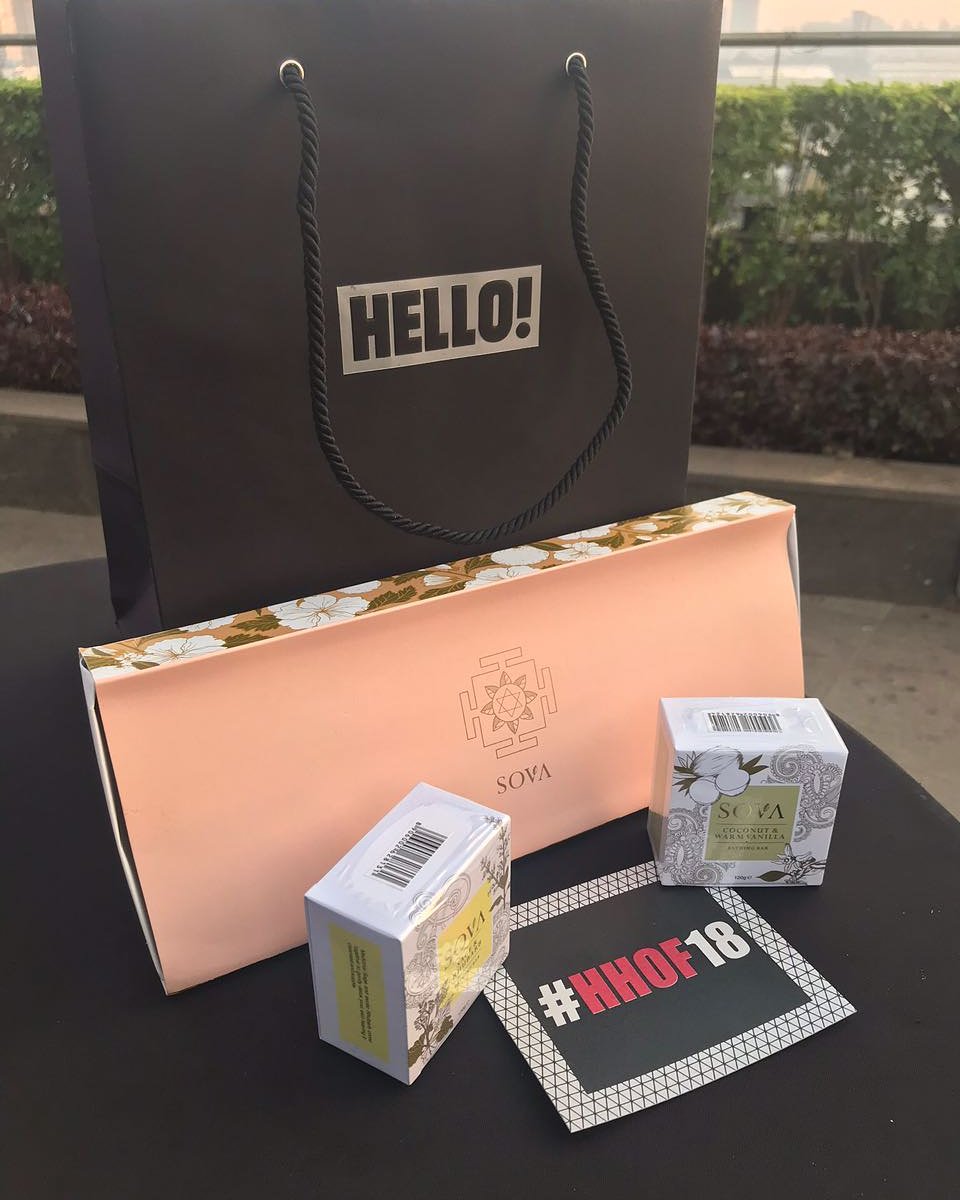 HELLOmagIndia's tweet photo. The HELLO! Hall of Fame 2018 gift bag. #HHOF2018 #SovaCare https://t.co/IRZ2Wpa8nX