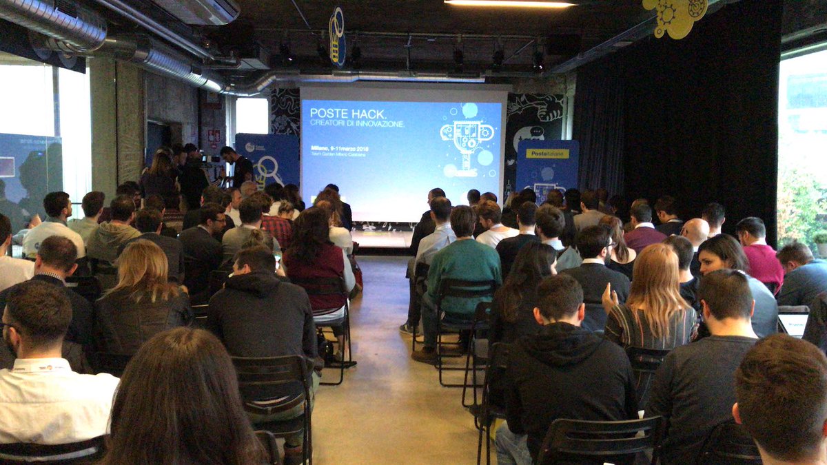 PosteItaliane's tweet photo. #PosteHack7 al @TalentGardenit #Milano Calabiana si concludono i due giorni dedicati all'innovazione su #pagamenti #mobile e #digital! Al via i pitch degli 11 team in gara. https://t.co/188QpgSZyS