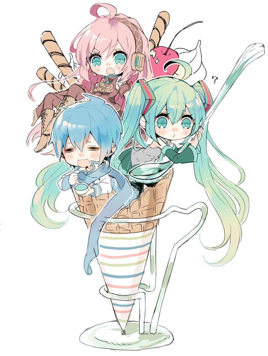 初音ミク ,カイト(ボーカロイド) ,巡音ルカ 「大昔にラフまで描いて完成させられずずっとフォルダにあったボツ絵の供養じゃ～
ミク」|にわ子のイラスト