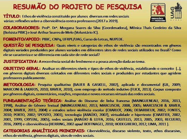 ciberviolenprof's tweet photo. Quer saber mais sobre o nosso projeto? Disponibilizamos aqui algumas informações. Deseja mais detalhes? 📝📱 Entra em contato pela dm. Estamos à disposição!
#UFRPE #UAG #Letras #PIBIC #CNPq #NUPEDE
#AbaixoViolenciaContraProfessor
#ForaCiberviolência
#ForaViolenciaContraProfessor https://t.co/A5ZyT3HATd