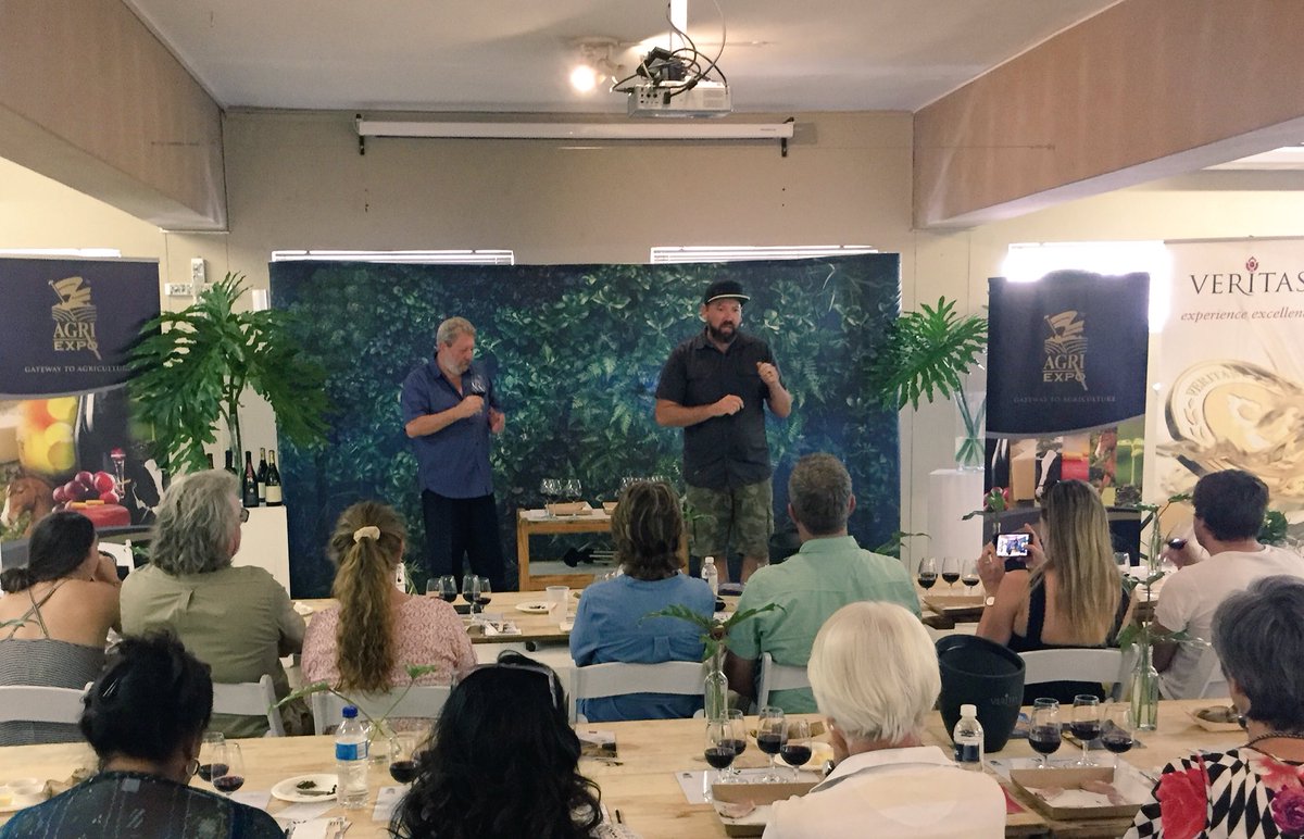 veritasawards's tweet photo. The dream team. @BassonBertus and Bennie Howard (Veritas Vice-chair) at @AgriExpo1 #SAmerino  Tasting at @Woordfees .
#cookingwithlamb #lovelamb #SAMerino https://t.co/DRrYva4P9m