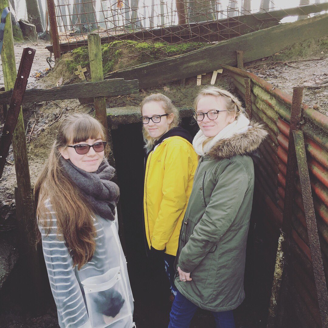 Brixham6thForm's tweet photo. Final day on the Ypres Salient - a visit to Essex Farm where John McCrae wrote In Flanders Fields, then splish splosh through the trenches! Now homeward bound. https://t.co/UDCvojWoYn