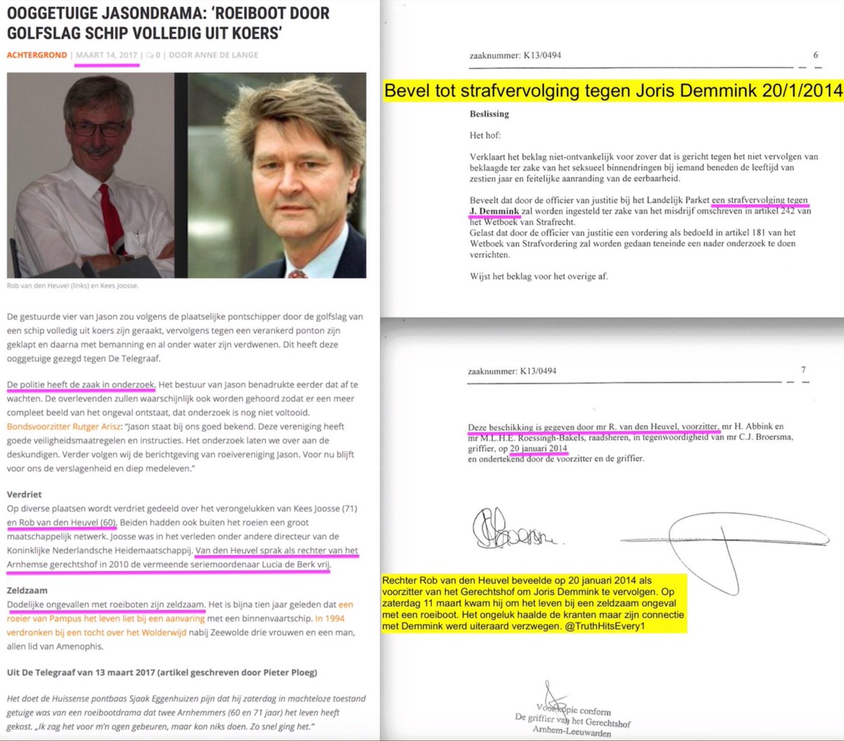 TruthHitsEvery1's tweet photo. Maart 2017: De MSM schreef wel over het fatale ongeval van Rechter Rob van der Heuvel maar men verzweeg dat hij degene was die Joris #Demmink wilde vervolgen.
Het bezoek van de Turkse minister Kaya werd dé #Turkijerel & Rutte mocht zich profileren als een man met daadkracht. https://t.co/eyI45eI3aB