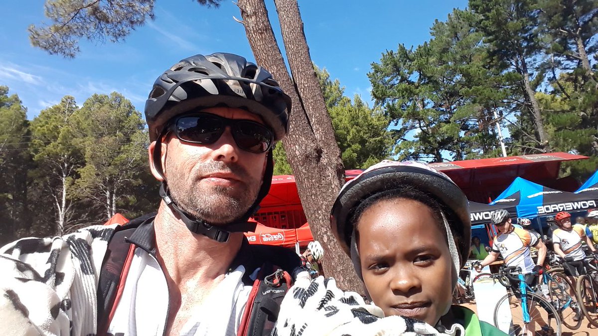 VuselelaSM's tweet photo. @CharlTait and our Storm Trooper, Fjorn, at Kommetjie water point. You're doing great! #ctcycletour #CTCycletour2018 #CTCT2018 https://t.co/NJZsajqGst