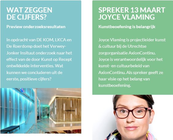 Praat mee over de #interventies van <a href="/KunstopRecept/">Kunst op Recept</a> #postievegezondheid #socialeveerkracht op dinsdag 13 maart 17.00 uur met <a href="/joycevlaming/">Joyce Vlaming</a> van <a href="/AxionContinu/">AxionContinu</a> in <a href="/DEKOMNieuwegein/">DE KOM</a> Voor #zorgprofessionals #beleidsmedewerkers #onderzoekers Meld je aan kunstoprecept@dekom.nl