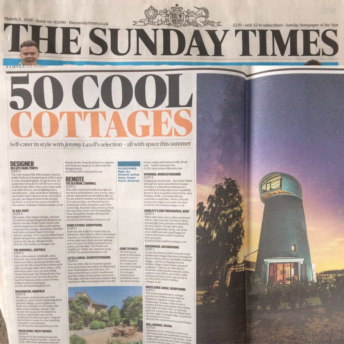 windmillsuffolk's tweet photo. Pleased as punch @windmillsuffolk featured in @thesundaytimes today😁
Don't forget it's our first birthday this month so all remaining dates in March are 15% off AND a free bottle of @tiptree Damson Gin for each guest who stays this month! #windmill #suffolk #SundayMorning #luxe https://t.co/PUiVIGQRPm