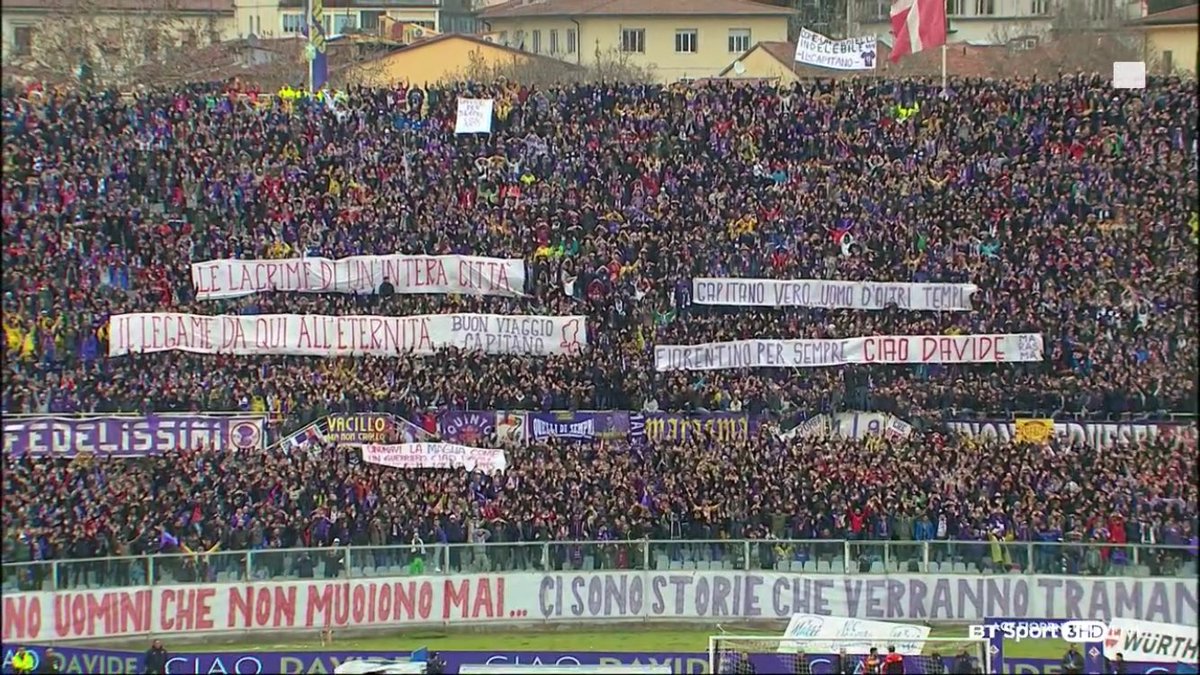andybrassell's tweet photo. Incredibly moving tribute to Davide Astori before Fiorentina v Benevento. Can’t remember hearing a silence quite like it in the minutes before a game. Ciao Davide https://t.co/RmlPQ2RhDe
