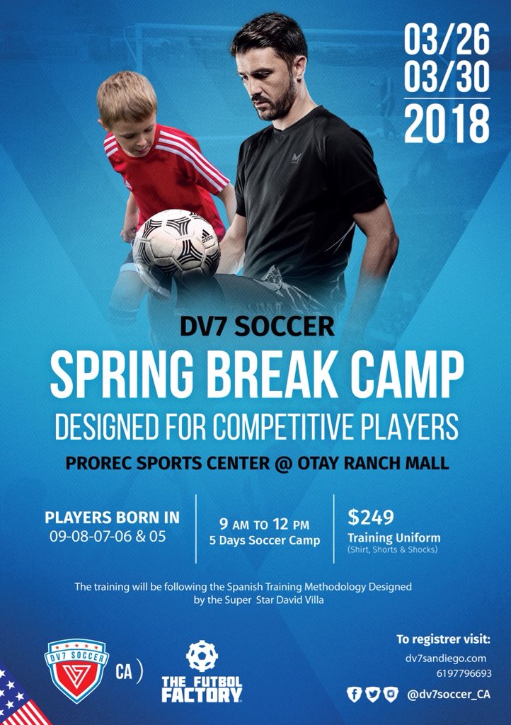 DV7Soccer's tweet photo. Spring break camp in @DV7soccer_CA! #DV7Methodology
📆 March, 26th - March, 30th 
📝 https://t.co/DeyO7zYapj
📍 San Diego, California. https://t.co/kpxySL6SQc