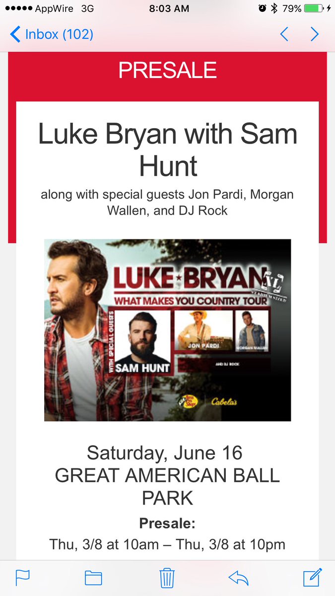 ang101577's tweet photo. This girl 🙋🏻is SUPER excited for June...so ready for some @SamHuntMusic and @LukeBryanOnline in my life!!!  Countdown is on!!! https://t.co/l8dxVL1l3p
