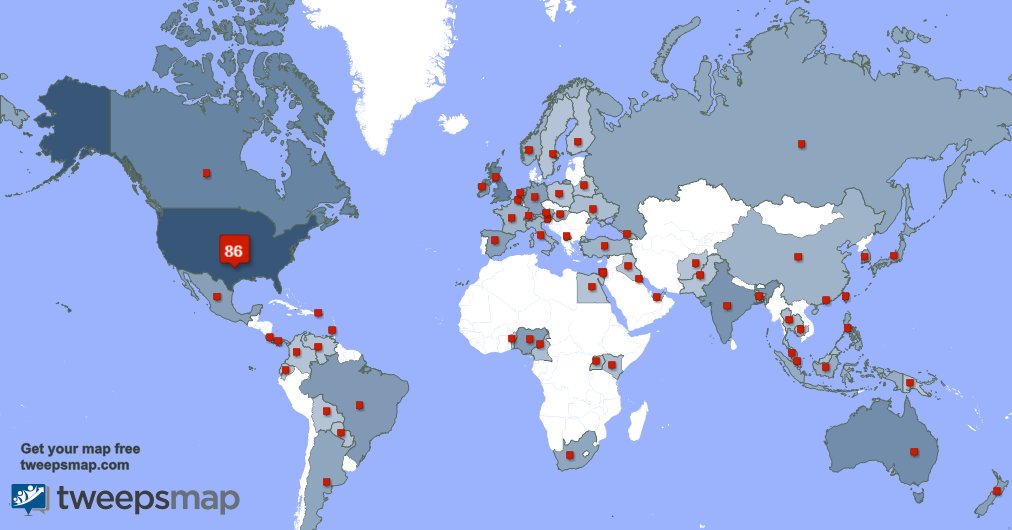 My followers live in USA (85%), UK.(3%)... Get your free map: tweepsmap.com/!Xunez