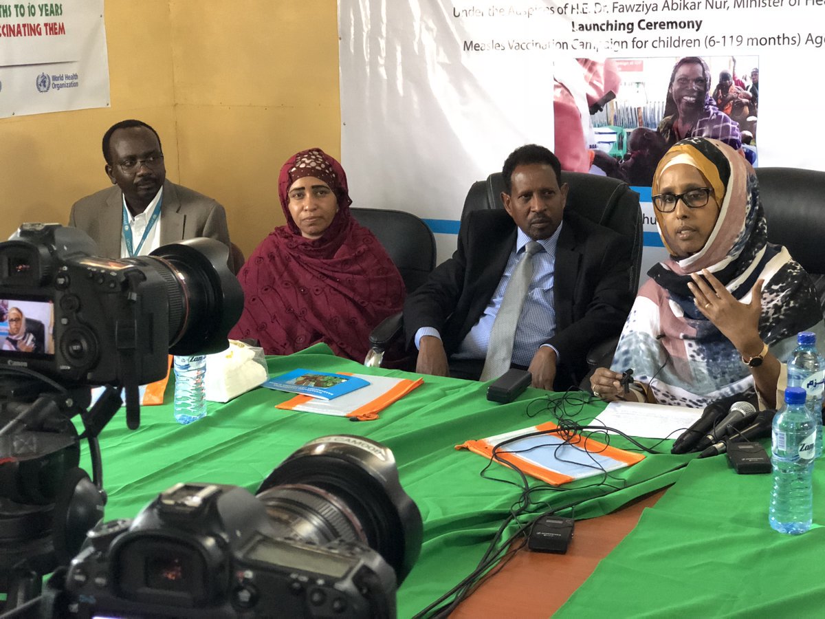 MoH_Somalia's tweet photo. Measles vaccination campaign continues in #Somalia. Today, Ministry of Health Somalia Federal Govt  @AbikarDr @Caafimadka, #UNICEF &amp; @WHOSom launched the campaign For Children( 6-119 Months ) . https://t.co/cEP81JrUuE