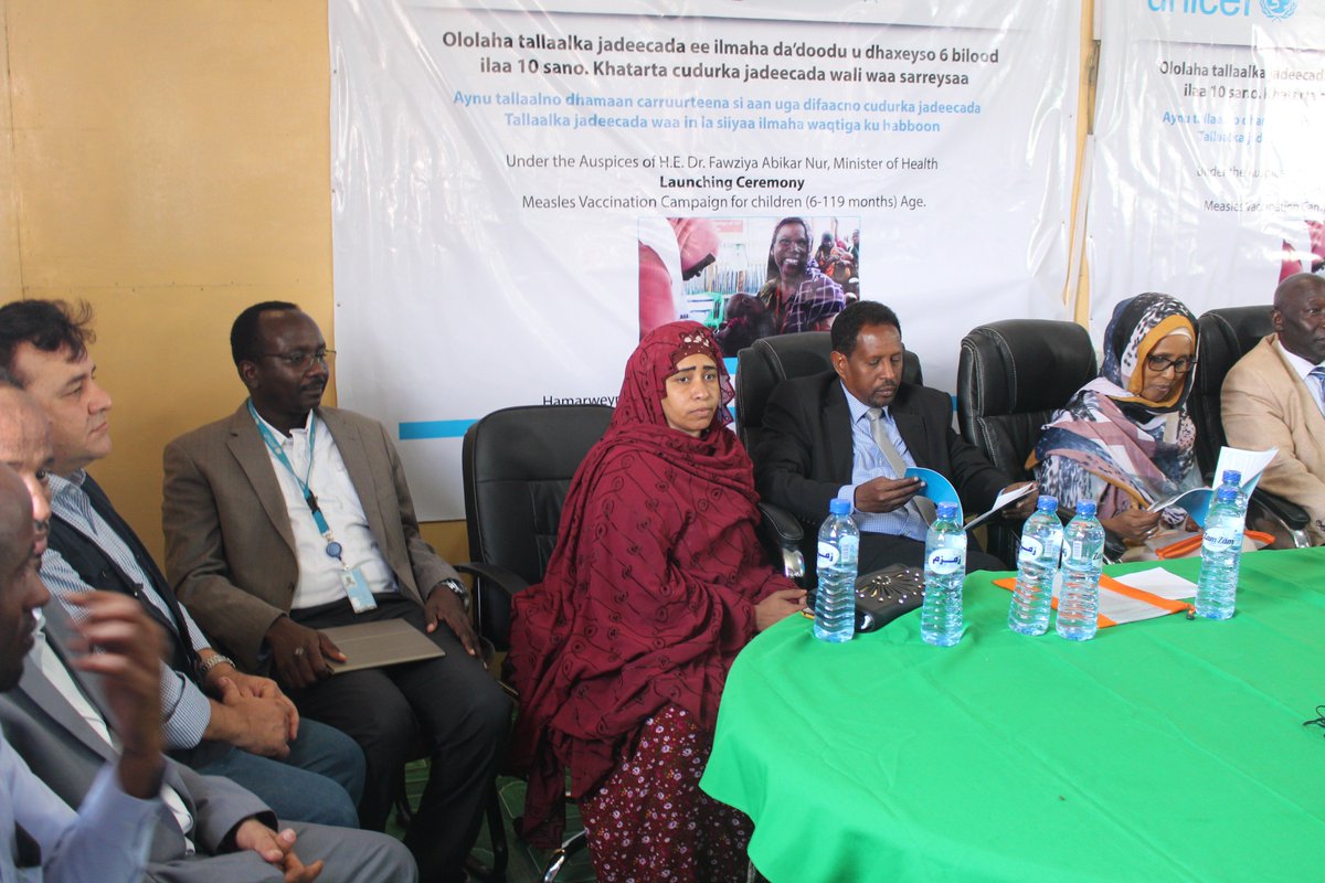 MoH_Somalia's tweet photo. Measles vaccination campaign continues in #Somalia. Today, Ministry of Health Somalia Federal Govt  @AbikarDr @Caafimadka, #UNICEF &amp; @WHOSom launched the campaign For Children( 6-119 Months ) . https://t.co/cEP81JrUuE