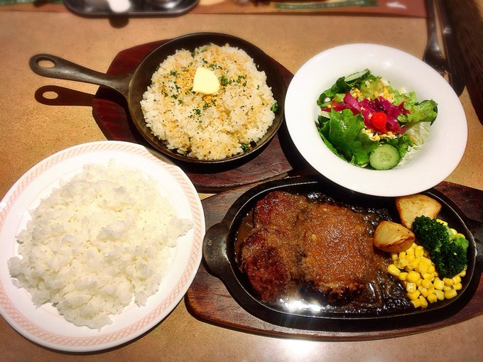 食べ放題 フライングガーデン 上福岡市 爆弾ハンバーグ セットに ５９円のガーリックライスを求めて 食べて埼玉