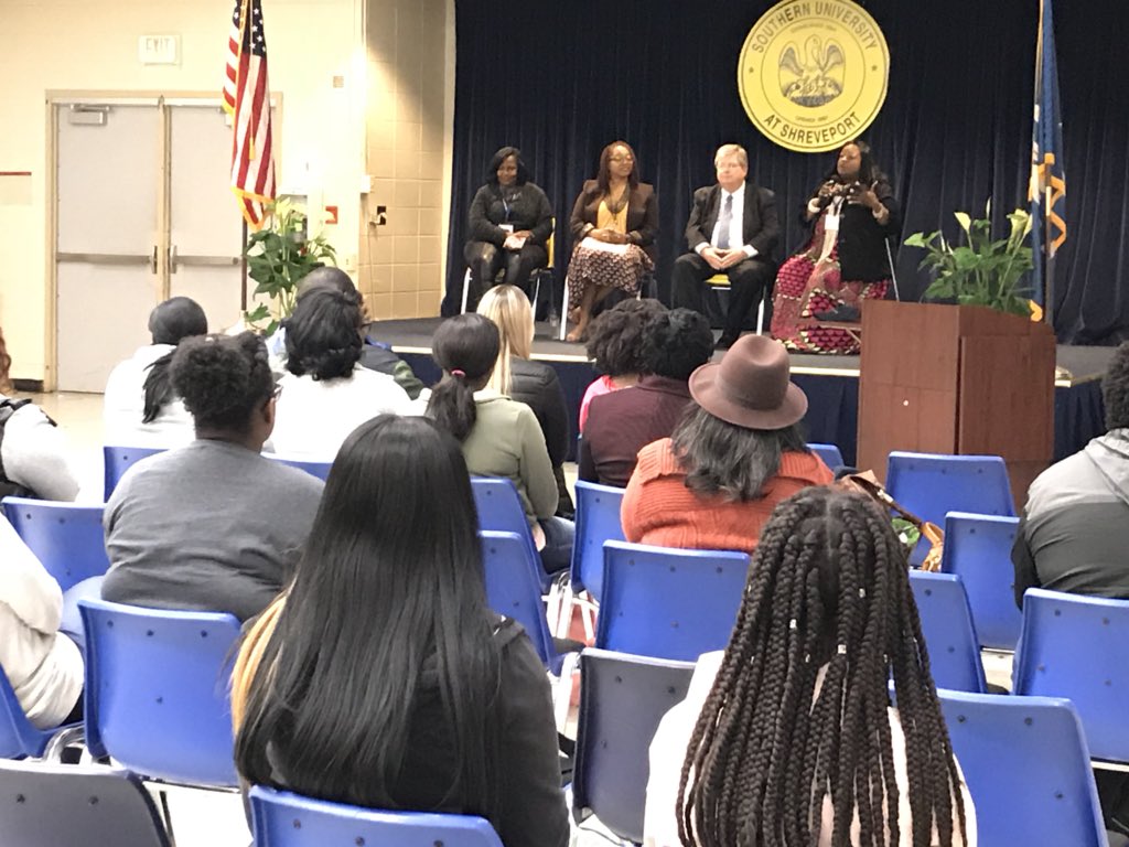 fmh_esq's tweet photo. @NAWJ Color of Justice Program at @SUShreveport featuring Judge Pamela Taylor Johnson (EBR Juvenile Court), Atty Felicia Hamilton @feliciasings Atty Jim McMichael (Shreveport Bar Association President) &amp; Judge Aisha Clark (Monroe City Court) Judge Sheva Sims, District 6 Director https://t.co/l5UsMz3rNk
