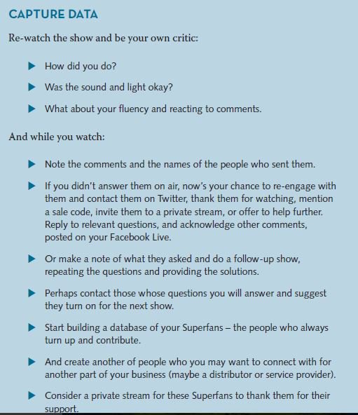 TweeterStewart's tweet photo. #BitFromTheBook Whe you tap ‘finish’, you may have ended your show but not your workflow. You have gathered valuable data during your #livestream, use it! From @LiveStreamBook #livestreaming #socialmediamarketing #marketing #advertising https://t.co/jlj6Je91ML