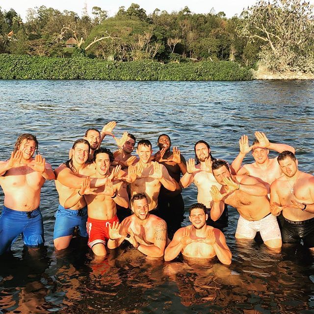 ManUpandGo's tweet photo. Yesterday our guys finished a heavy week of serving by swimming in the Nile River. #sourceofthenile #wheatonfootball #wfmp #manupandgo https://t.co/D2JYlsQo9c