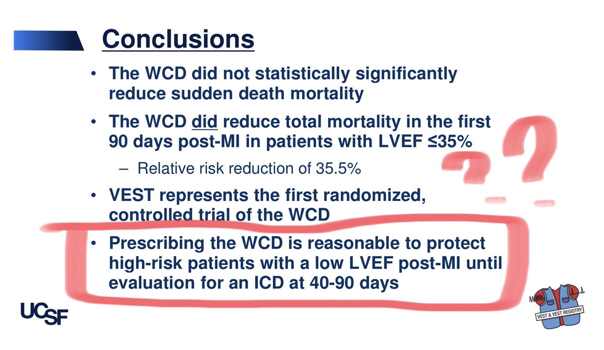 VEST trial - wearing life vest reduced all cause mortality from stroke only - driving down all cause mortality. Unclear mechanism. Is it really a reasonable therapy when totally unclear why stroke is affected? #ACC18