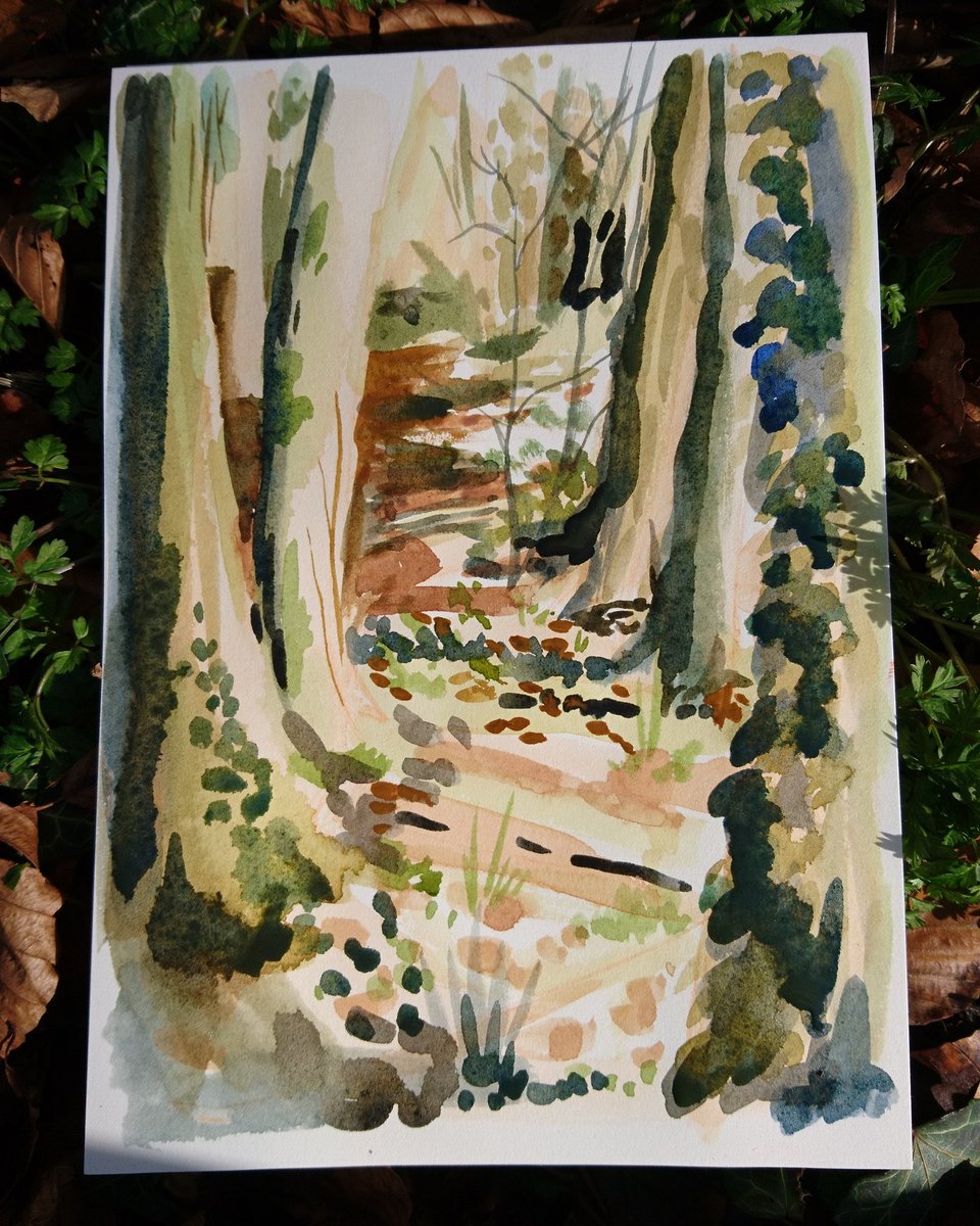 #watercolour little sketch done this morning in the park near home.
The weather was lovely! Now it's cold again, ahahhah.

#background #wood #forest #tree #green #traditionalpainting #coloursandlights #openair #enpleinair