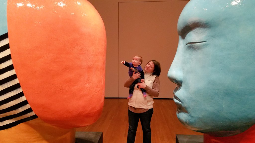GonzalezWardell's tweet photo. #AkronsBaby first time at the @AkronArtMuseum. She's loving #JunKaneko's Untitled, Heads from the "Blurred Lines" exhibit. #whynotAkron #heyAkron #KanekoAkron https://t.co/zN9Ufu2teN