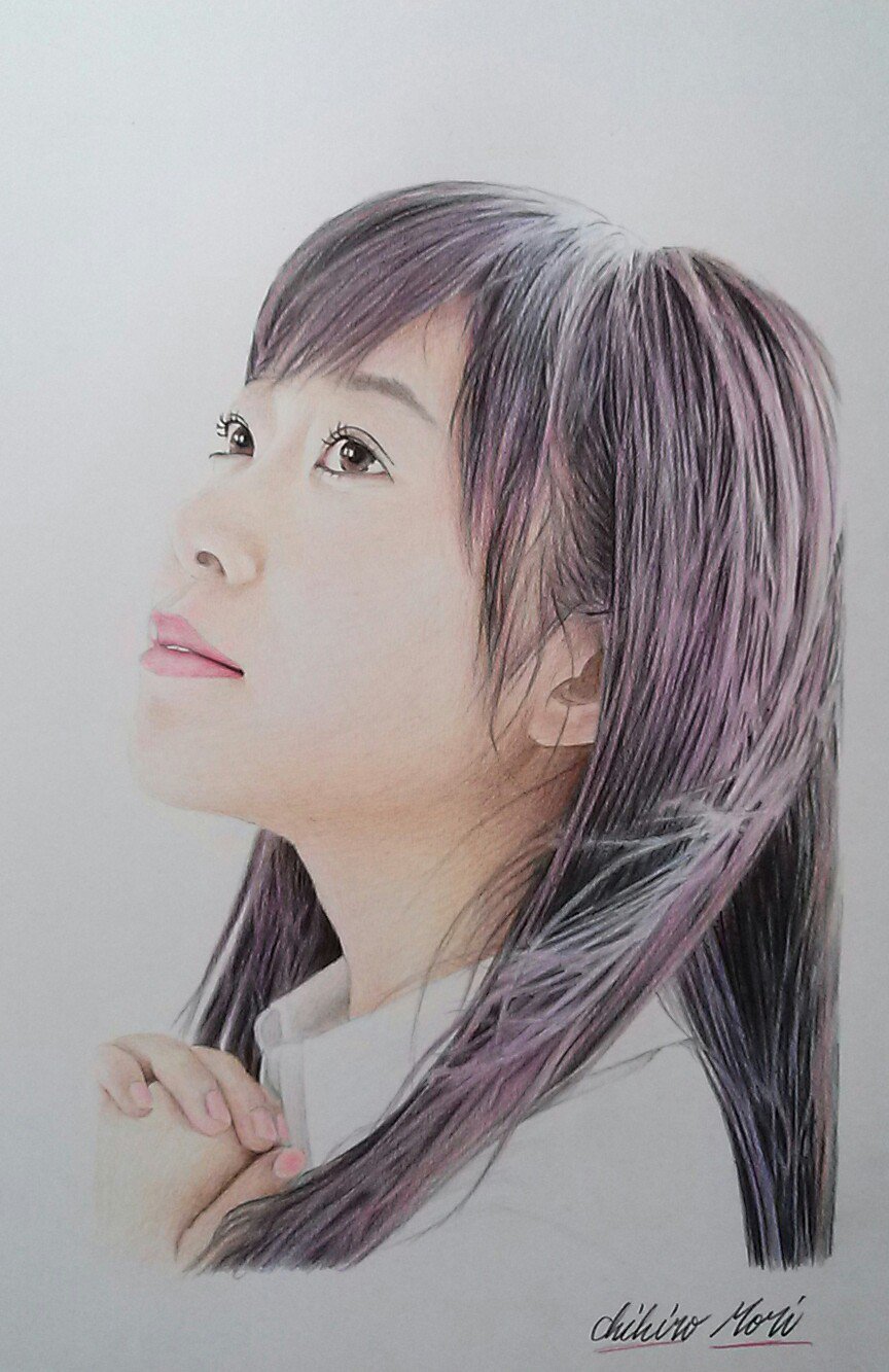 色鉛筆画　美女画　原画 色鉛筆画 美女画 原画 絵画 色鉛筆画 作者不詳「女性画」 人物画