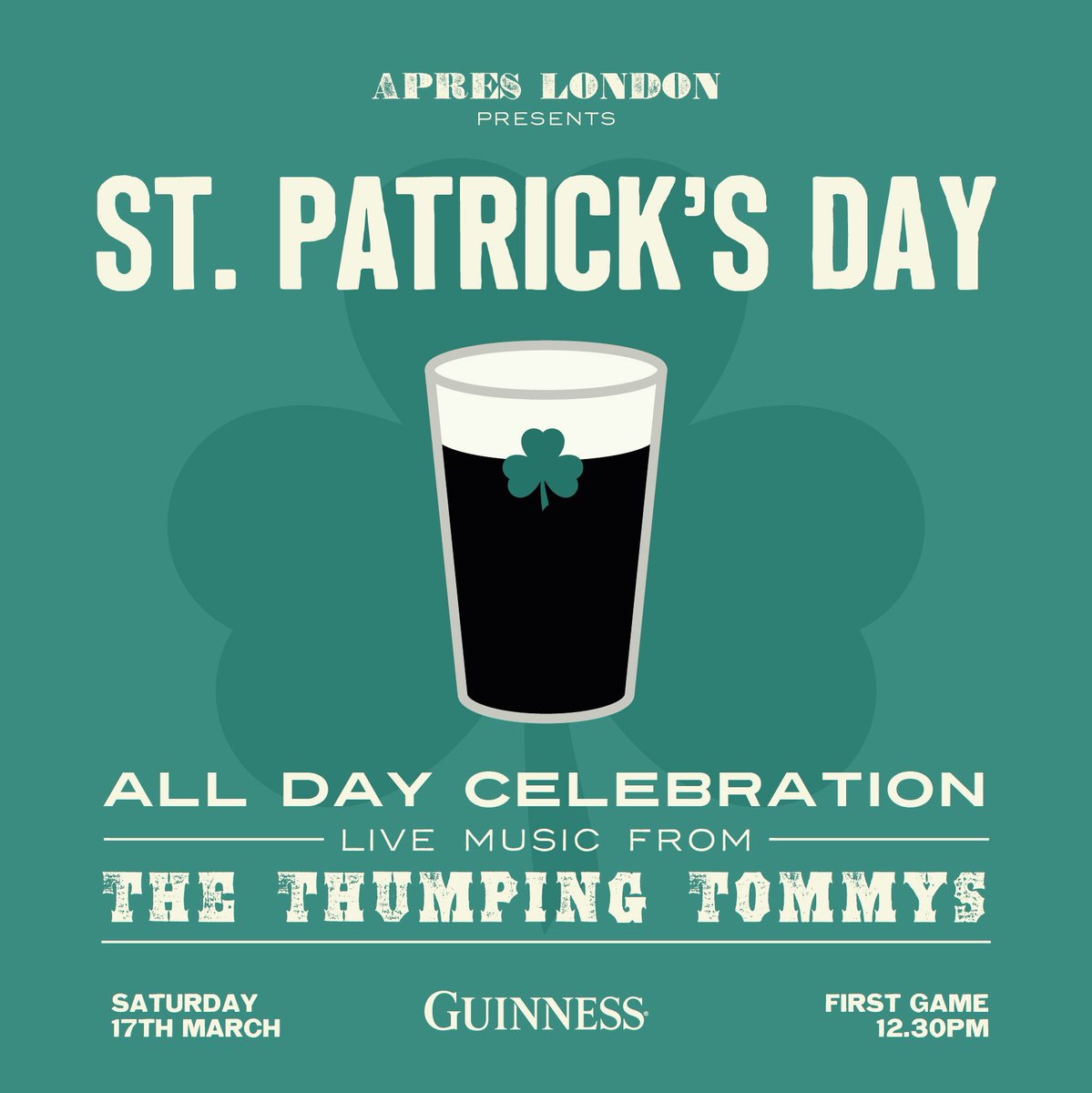 St Paddy's Day Saturday 17th March! 

All day celebration 

Decider for the 6 Nations Rugby!!

Live music throughout the day from The Thumping Tommys! 

<a href="/SixNationsRugby/">Guinness Men's Six Nations</a> #stpaddysday #stpatricksday