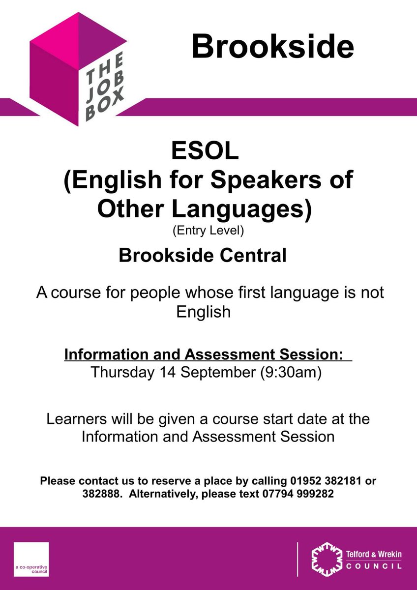 BrooksideCentra's tweet photo. ESOL (English for Speakers of Other Languages) at Brookside Central 
From 9:30 am https://t.co/T9bPAMLVCC