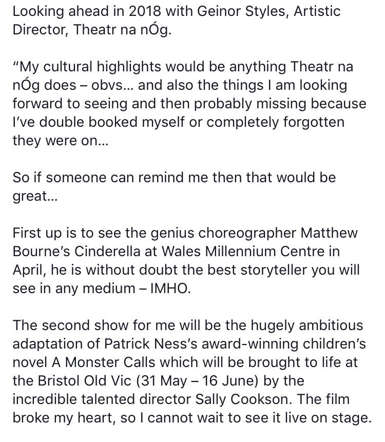 GetTheChance4U's tweet photo. Looking ahead in 2018 with Geinor Styles, Artistic Director, Theatr na nÓg  https://t.co/Cz7nM0CzSs https://t.co/YcHe5MOE39