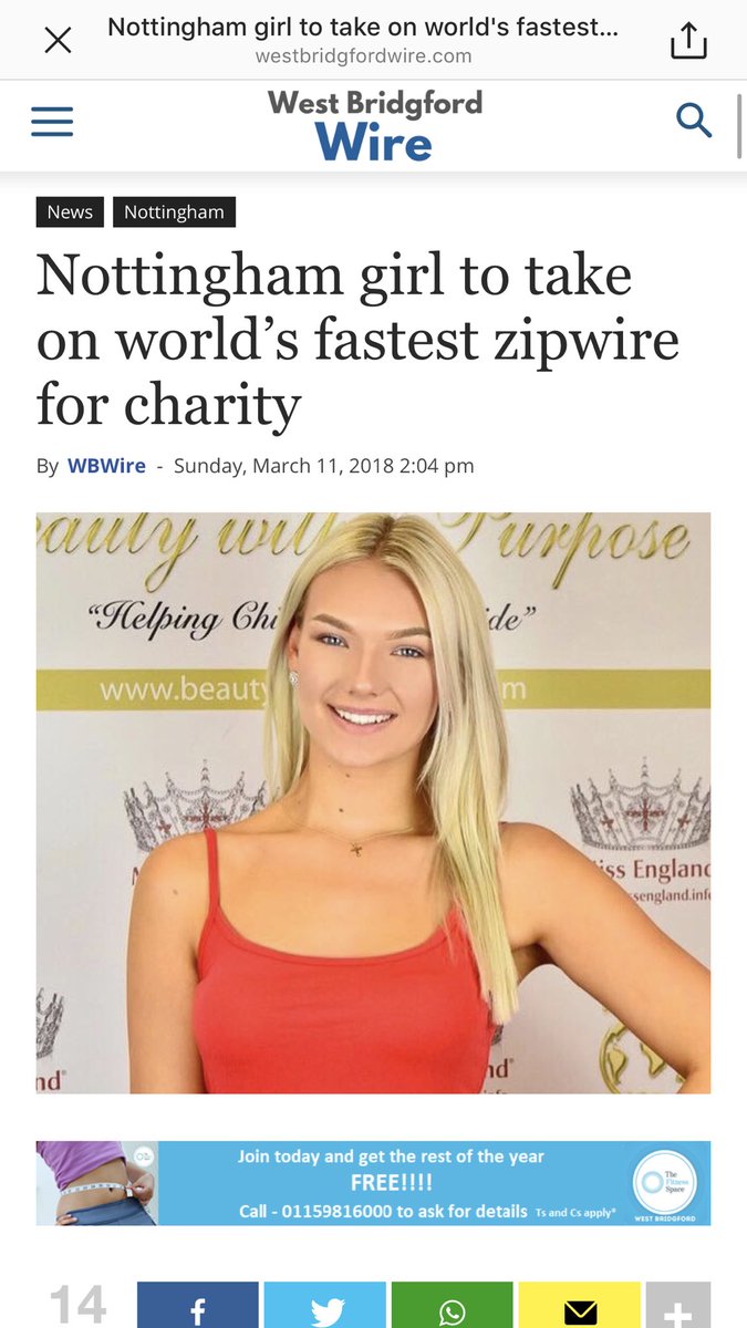 paige2506's tweet photo. Thrilled to bits that the Westbridgefordwire are supporting me in my challenge to raise money for Hope Against Cancer and Beauty with a Purpose which will take place tomorrow 😆 I can’t wait to sent them photos of the challenge itself! @missenglandnews https://t.co/8MMqeOizJr