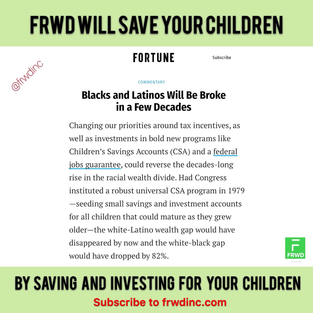 TeamFRWD's tweet image. Do it for your children. Subscribe to frwdinc.com
•
•
•
#FRWD #Sunday #WinnersWin #WinnersCircle #Habits #YouTube #Subscribe #WealthyHealth #WealthyLife #GetRich #GetRight #GoodMorningPost #Parents #Mom #Dad #children