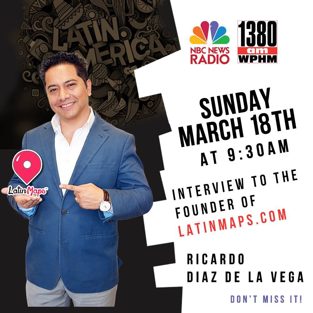 LatinMaps's tweet photo. Next Sunday@rdiazdelavega the Founder of https://t.co/2YQkNr404g will be at NBC 1380AM RADIO STATION in New York to explain how the first Latino Browser is helping latino business owners in America. Don't miss it! #latinmaps #latintechnology #startup https://t.co/ceCG1hpBZk