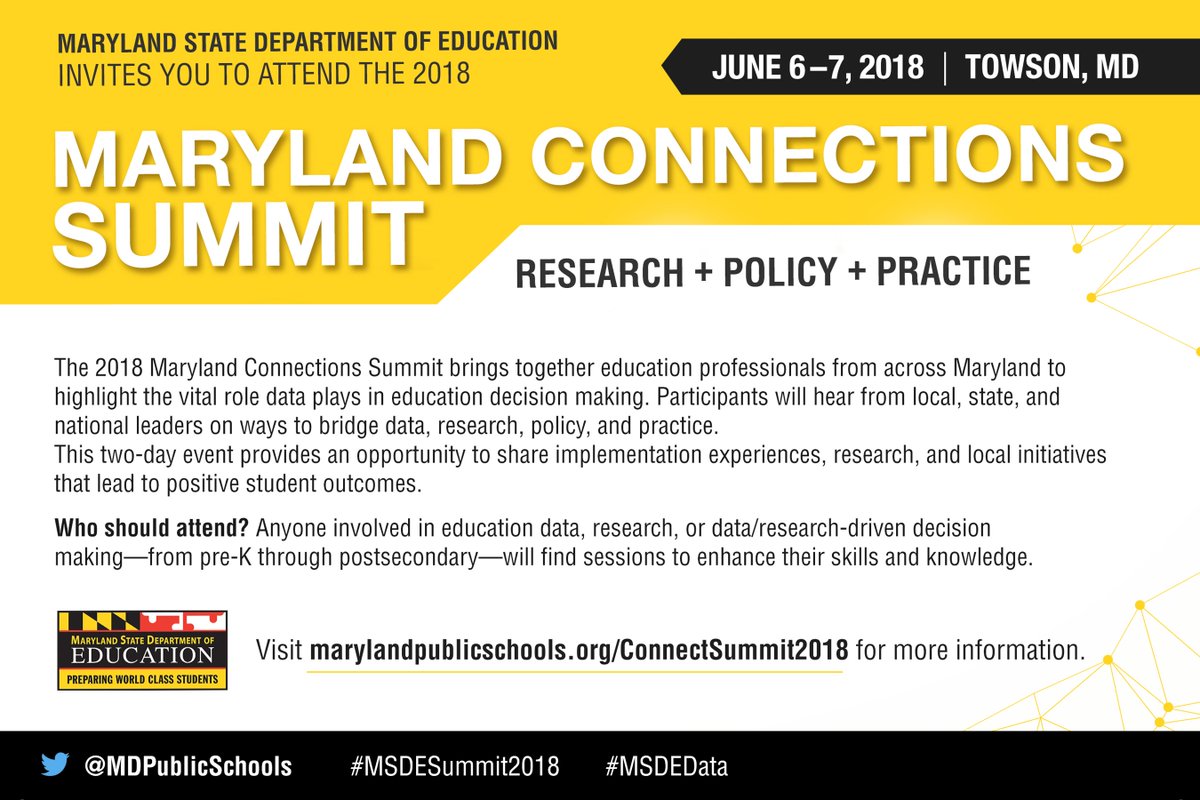 MdPublicSchools's tweet photo. Interested in presenting at the MSDE Connections Summit? Show us your evidence based Activities, Strategies, and Interventions! Visit https://t.co/GT7xWGB4IE for information and to submit a proposal! #DATA #EdDataWorks #ConnectionsSummit #Maryland #ConnectMaryland https://t.co/ZEkuT2DeB5