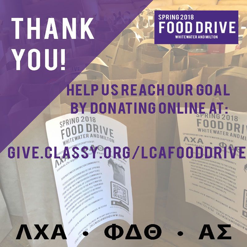 LCAwhitewater's tweet photo. Thank you for everyone's support this week as we collected food for the Whitewater and Milton food banks! Please help us continue raising money by donating at https://t.co/It2yPcqk4C. Any little bit goes a long way in helping the community! https://t.co/Yysdrivlhe