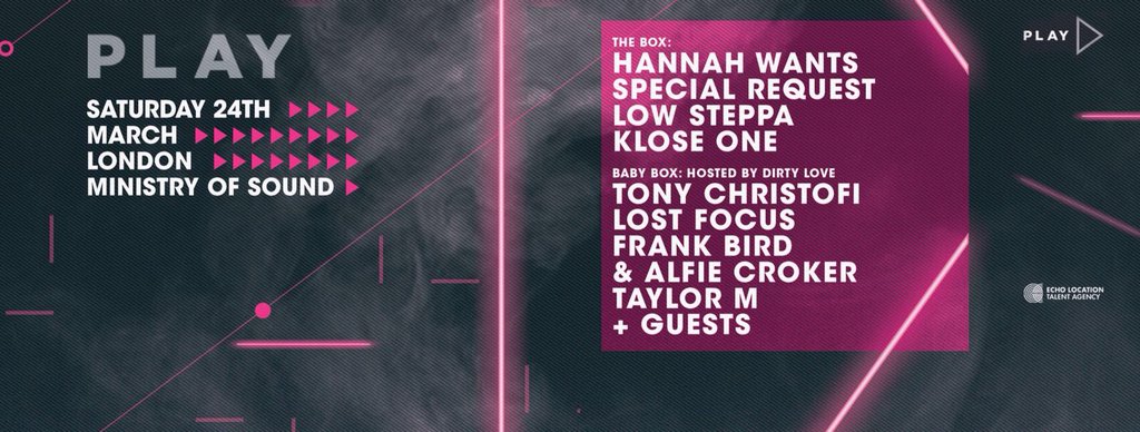 Don’t forget to message me for half price tickets for Hannah Wants <a href="/Ministry_Club/">Ministry of Sound Club</a> 

Catch me and the <a href="/DirtyLovePR/">DirtyLove</a> boys in the Baby Box 🔥🎟🔥🎟🔥🎟🔥🎟🔥