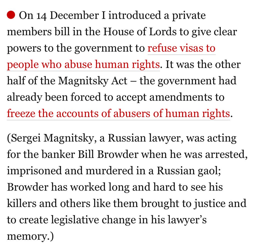 Billbrowder's tweet photo. Baroness Helena Kennedy QC rightfully asks why her Magnitsky Visa Ban private members bill was opposed by the U.K. government when she introduced it on December 14th last year in the House of Lords https://t.co/ASwKTrJwiF