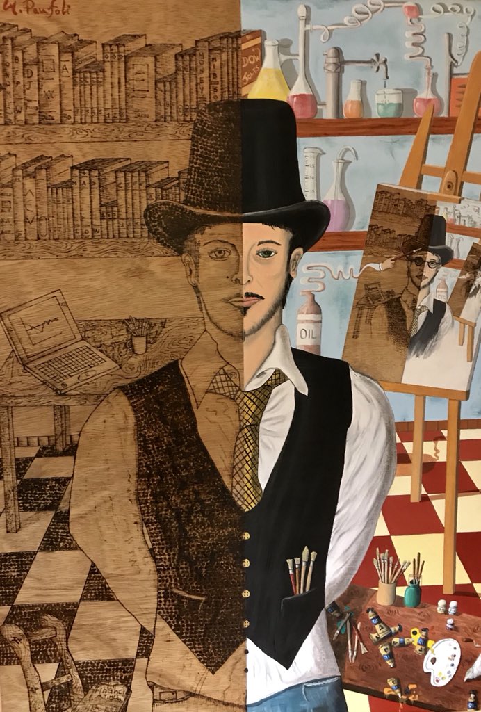 MichelePanfoli's tweet photo. dott jekyll e mr hyde(autoritratto) particolare (70x100 cm) on https://t.co/ZRGLLzfXbq
#potrait #oilpaintingonwood #visualart #oilpainting #pirografo #pyrography #contemporaryart #iconart #oilcolors #economist is #blackandwhite #artist is in #tecnicolors #breakevenpoint https://t.co/zcNnDOKnjS