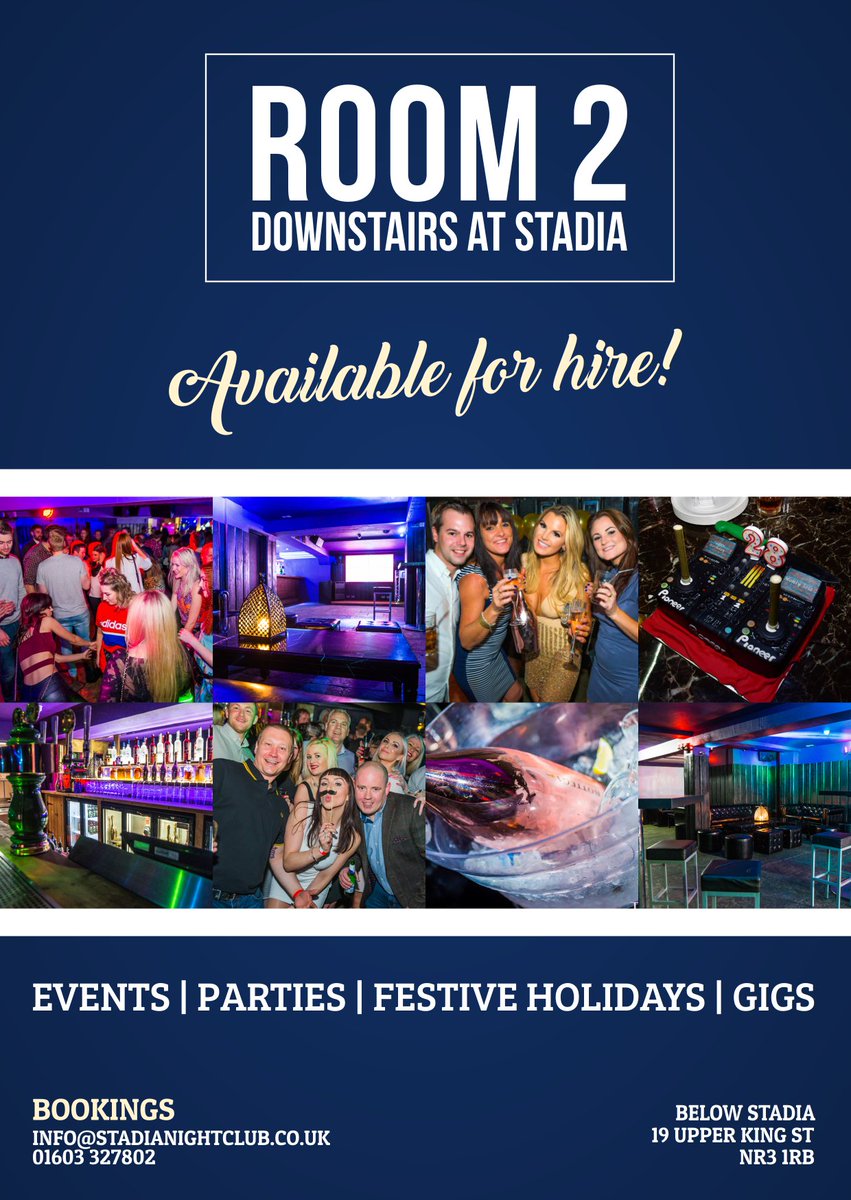 stadiaroom2's tweet photo. Looking for a place to hire out? Come to us we have the ideal space! Our Room 2 downstairs is perfect for private parties and get togethers! 
For more info email us on info@stadianightclub.co.uk or call on 01603 327801 https://t.co/QHcPObc38Z